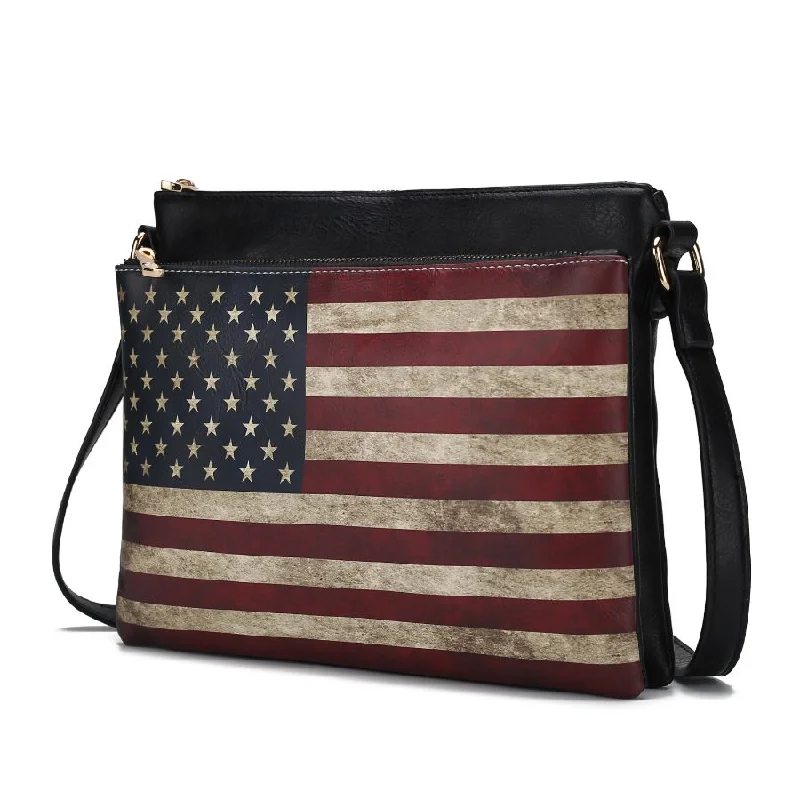 Women's Crossbody Bag with Chain Strap in Gold for a Glamorous TouchMadeline Printed Flag Vegan Leather Women’s Crossbody Bag Women's Crossbody Bag with Chain Strap in Gold for a Glamorous TouchMadeline Printed Flag Vegan Leather Women’s Crossbody Bag