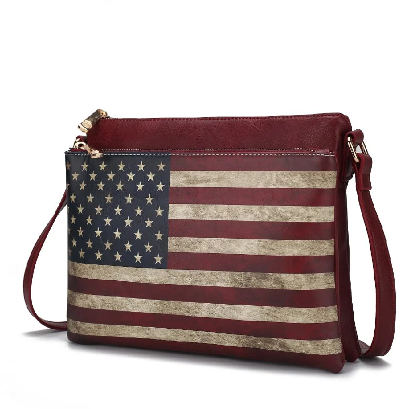 Women's Crossbody Bag with Magnetic Closure in White for Quick AccessMadeline Printed Flag Vegan Leather Women’s Crossbody Bag Women's Crossbody Bag with Magnetic Closure in White for Quick AccessMadeline Printed Flag Vegan Leather Women’s Crossbody Bag