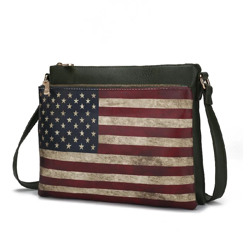 Women's Crossbody Bag with RFID - Blocking Pocket in Black for Safe TravelMadeline Printed Flag Vegan Leather Women’s Crossbody Bag Women's Crossbody Bag with RFID - Blocking Pocket in Black for Safe TravelMadeline Printed Flag Vegan Leather Women’s Crossbody Bag