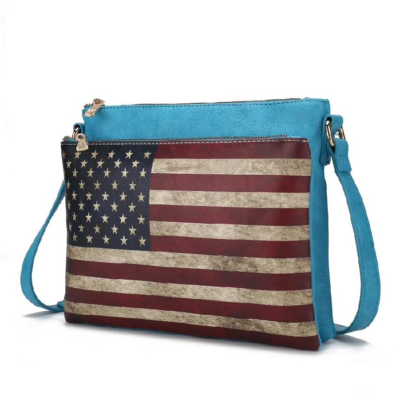 Women's Crossbody Bag with Zippered Pocket on the Back in Red for SecurityMadeline Printed Flag Vegan Leather Women’s Crossbody Bag Women's Crossbody Bag with Zippered Pocket on the Back in Red for SecurityMadeline Printed Flag Vegan Leather Women’s Crossbody Bag