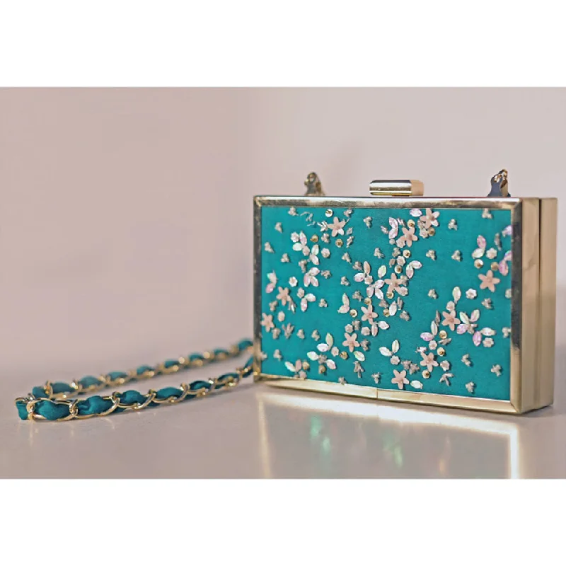 Floral - Printed Satin Clutch in Pink for Spring GalasMANDIRA WIRK Green Hand Embroidered Clutch Floral - Printed Satin Clutch in Pink for Spring GalasMANDIRA WIRK Green Hand Embroidered Clutch