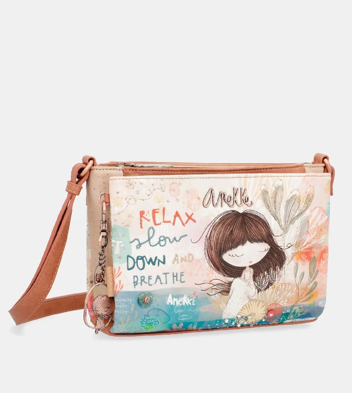 Women's Crossbody Bag with Zippered Pocket on the Back in Red for SecurityMediterranean Triple compartment printed crossbody bag