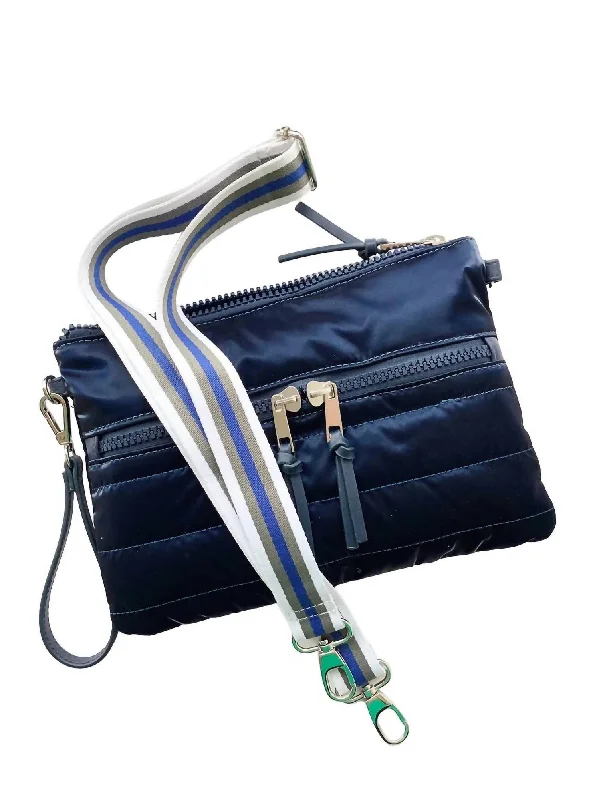 Leather - Trimmed Denim Crossbody Bag in Blue for a Vintage - Inspired LookNylon Puffy Crossbody Bag In Navy Blue Leather - Trimmed Denim Crossbody Bag in Blue for a Vintage - Inspired LookNylon Puffy Crossbody Bag In Navy Blue