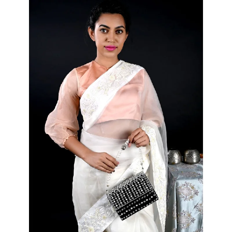 Women's Metallic Leather Clutch in Rose Gold for Valentine's DateOdette Black Embellished Box Clutch Women's Metallic Leather Clutch in Rose Gold for Valentine's DateOdette Black Embellished Box Clutch