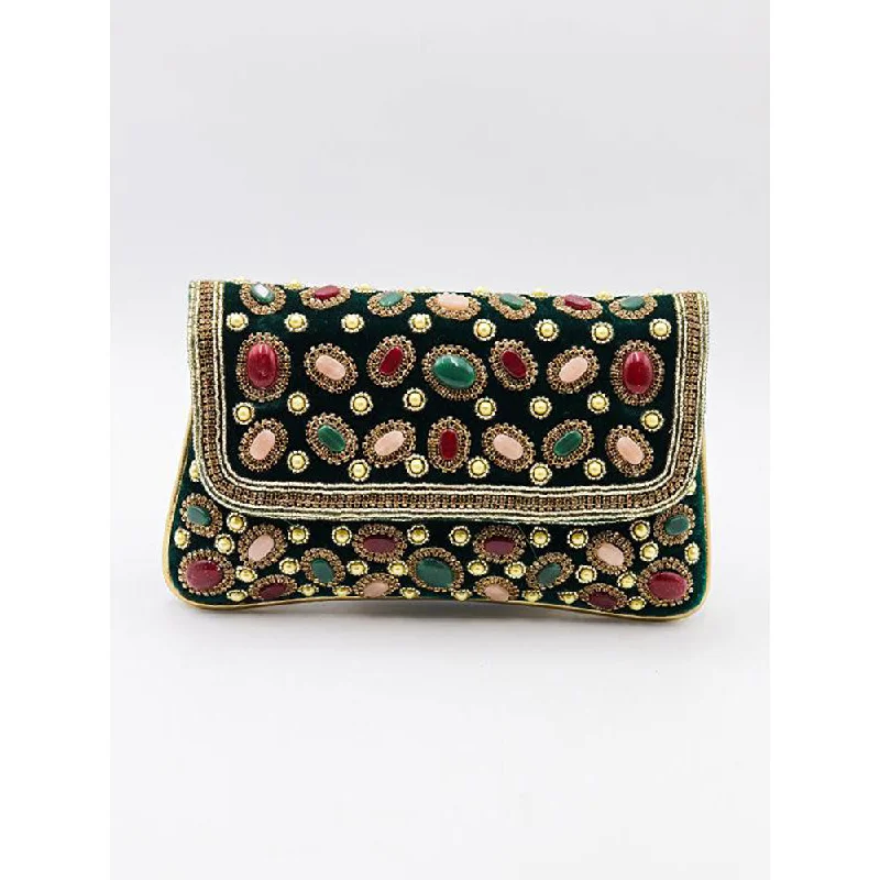 Women's Lizard - Print Clutch in Brown for a Chic LookOdette Bottle Green Stone Studded Velvet Clutch Women's Lizard - Print Clutch in Brown for a Chic LookOdette Bottle Green Stone Studded Velvet Clutch