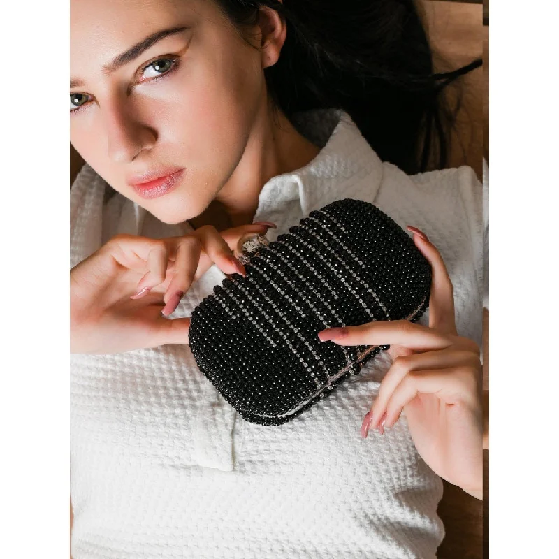 Women's Metallic Leather Clutch in Rose Gold for Valentine's DateOdette Chic Black Embroidered Clutch Women's Metallic Leather Clutch in Rose Gold for Valentine's DateOdette Chic Black Embroidered Clutch