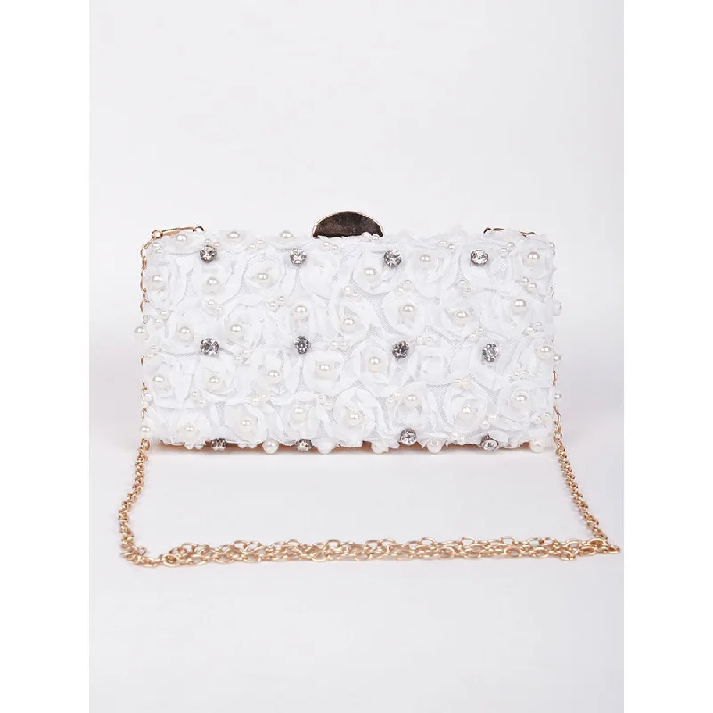 Women's Glittery Clutch in Blue for Disco - Themed EventsOdette Exquisite White Rose Clutchsling Bag Women's Glittery Clutch in Blue for Disco - Themed EventsOdette Exquisite White Rose Clutchsling Bag