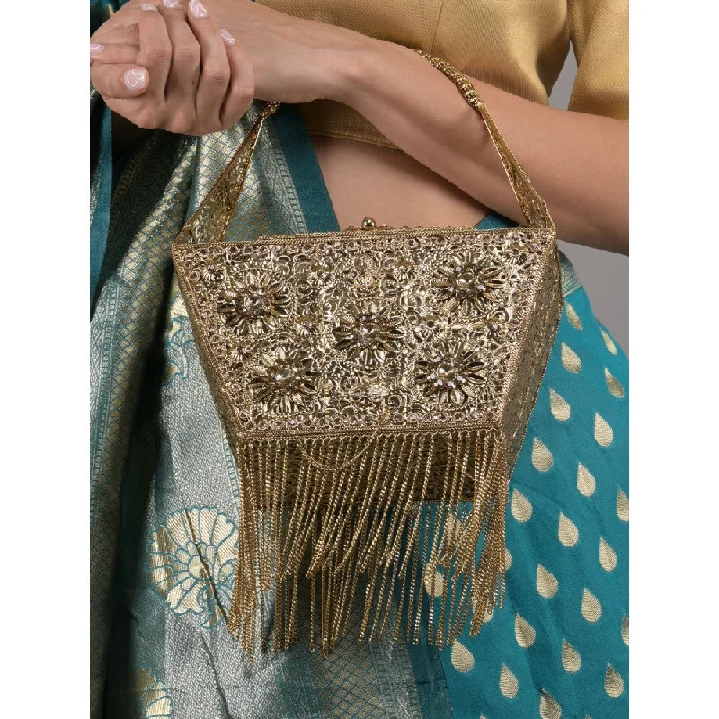 Snake - Skin Effect Clutch in Green for Exotic PartiesOdette Gold Embellished Metal Clutch for Women Snake - Skin Effect Clutch in Green for Exotic PartiesOdette Gold Embellished Metal Clutch for Women