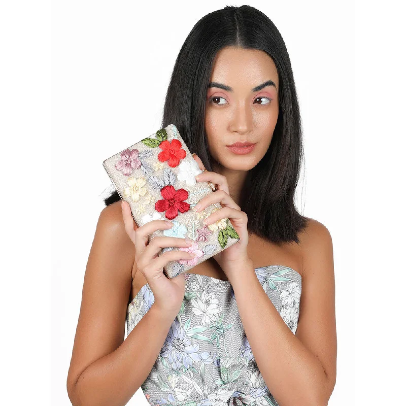 Lace - Trimmed Satin Clutch in Ivory for Garden WeddingsOdette Gold Embroidered Clutch