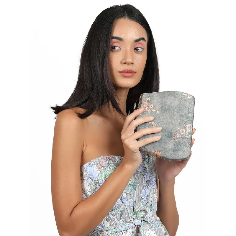 Lace - Trimmed Satin Clutch in Ivory for Garden WeddingsOdette Grey Printed Clutch