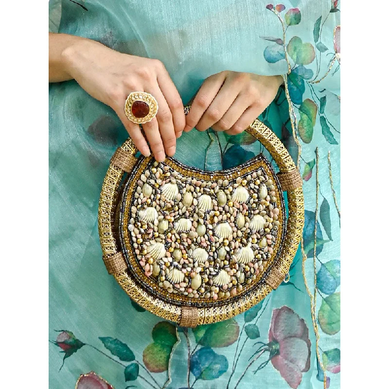 Women's Glittery Clutch in Blue for Disco - Themed EventsOdette Metallic Brown Moon Clutch Women's Glittery Clutch in Blue for Disco - Themed EventsOdette Metallic Brown Moon Clutch