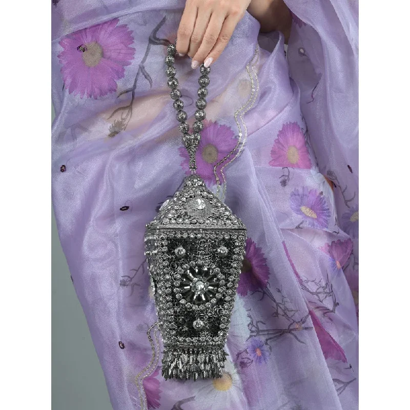 Women's Small Beaded Clutch in Silver for New Year's Eve PartyOdette Metallic Grey Embellished Clutch for Women Women's Small Beaded Clutch in Silver for New Year's Eve PartyOdette Metallic Grey Embellished Clutch for Women