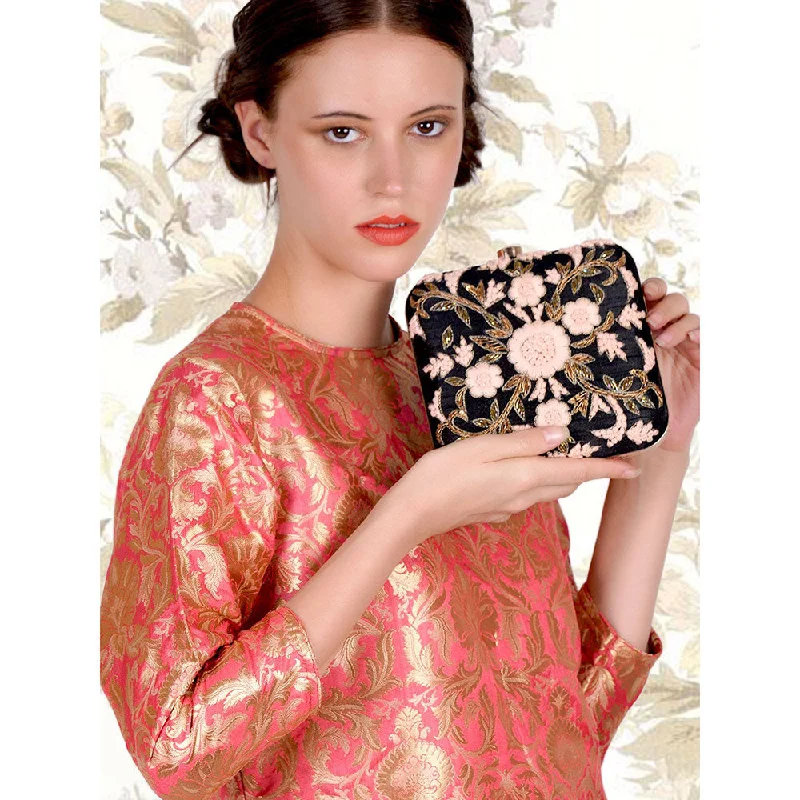 Lace - Trimmed Satin Clutch in Ivory for Garden WeddingsOdette Multi-Color Embroidered Clutch Lace - Trimmed Satin Clutch in Ivory for Garden WeddingsOdette Multi-Color Embroidered Clutch