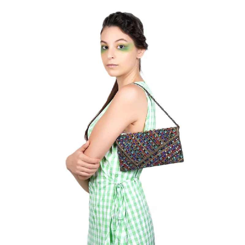 Geometric - Patterned PVC Evening Bag in Multicolor for Trendy Nights OutOdette Multi-Color Glitzy Envelope Clutch Geometric - Patterned PVC Evening Bag in Multicolor for Trendy Nights OutOdette Multi-Color Glitzy Envelope Clutch