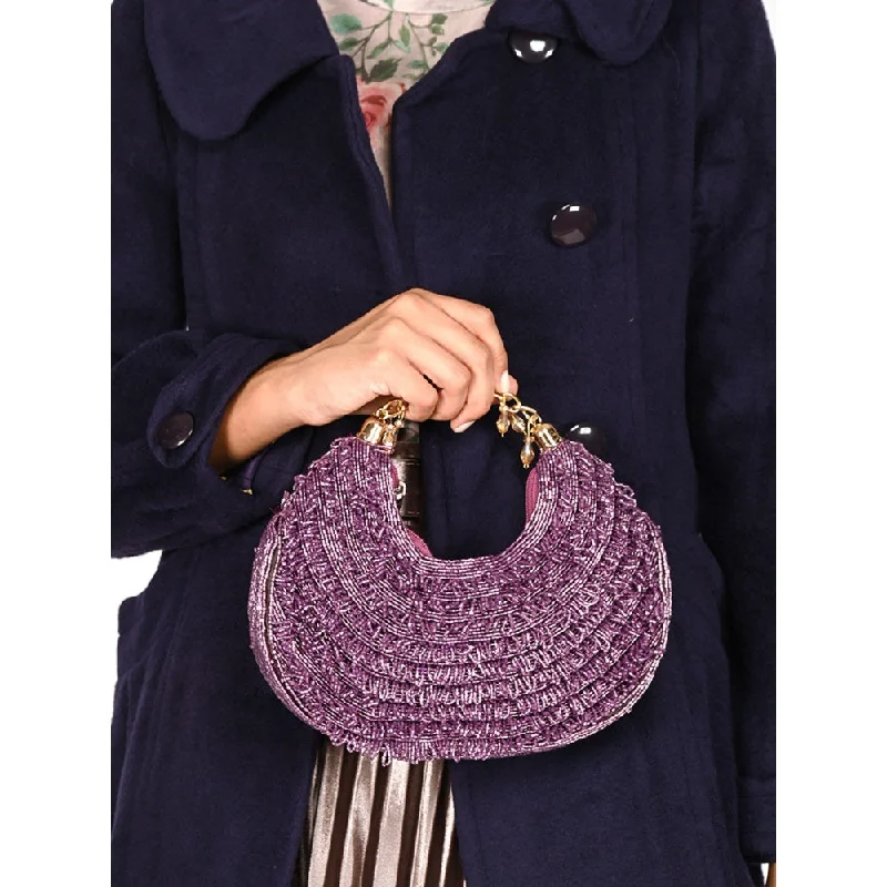 Women's Glittery Clutch in Blue for Disco - Themed EventsOdette Purple Tasselled Moon Clutch for Women Women's Glittery Clutch in Blue for Disco - Themed EventsOdette Purple Tasselled Moon Clutch for Women