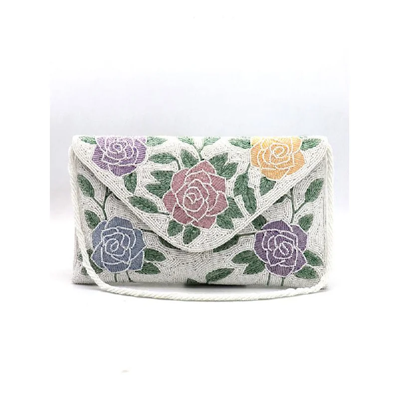 Women's Faux Fur Clutch in White for Winter BallsOdette Retro Style Rose Clutch