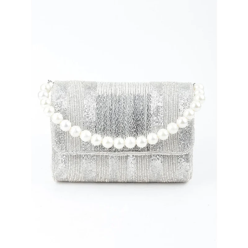 Women's Faux Fur Clutch in White for Winter BallsOdette Silver Printed Clutches