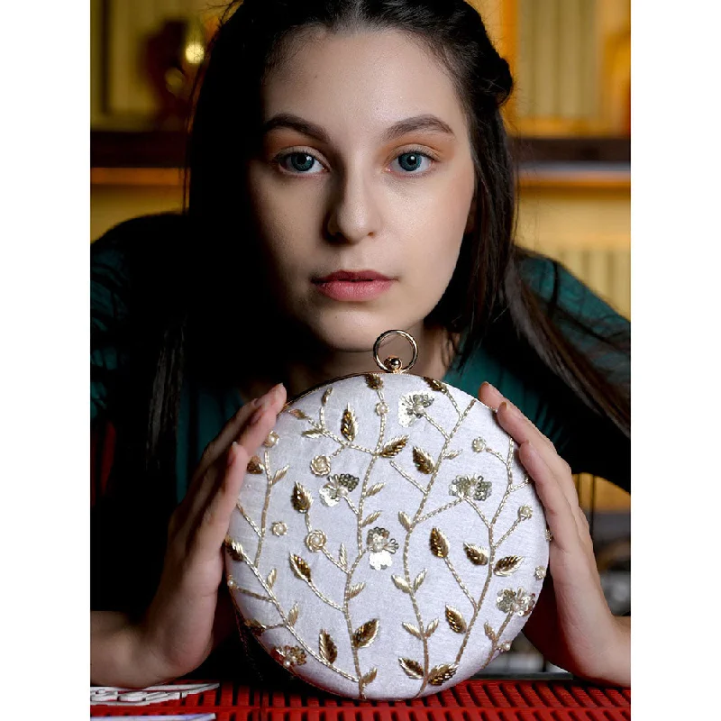 Women's Monogrammed Leather Clutch in Tan for Personalized StyleOdette White Embellished Clutch Women's Monogrammed Leather Clutch in Tan for Personalized StyleOdette White Embellished Clutch