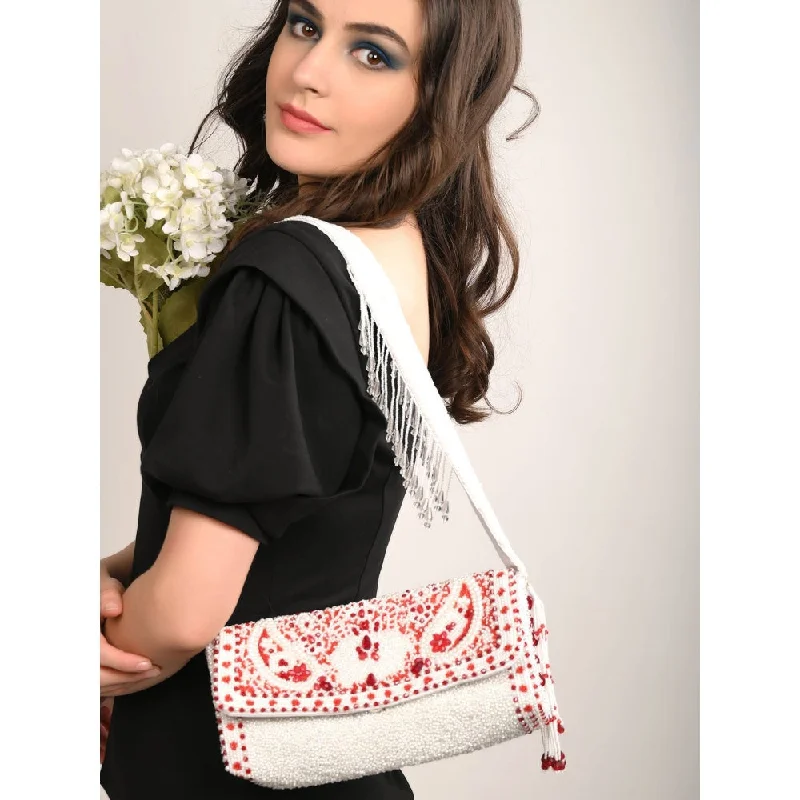 Women's Glittery Clutch in Blue for Disco - Themed EventsOdette White-Red Must have Envelope Clutch Women's Glittery Clutch in Blue for Disco - Themed EventsOdette White-Red Must have Envelope Clutch