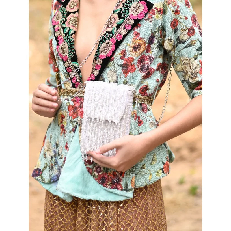 Geometric - Patterned PVC Evening Bag in Multicolor for Trendy Nights OutOdette Women White Beads Embellished Clutch Geometric - Patterned PVC Evening Bag in Multicolor for Trendy Nights OutOdette Women White Beads Embellished Clutch