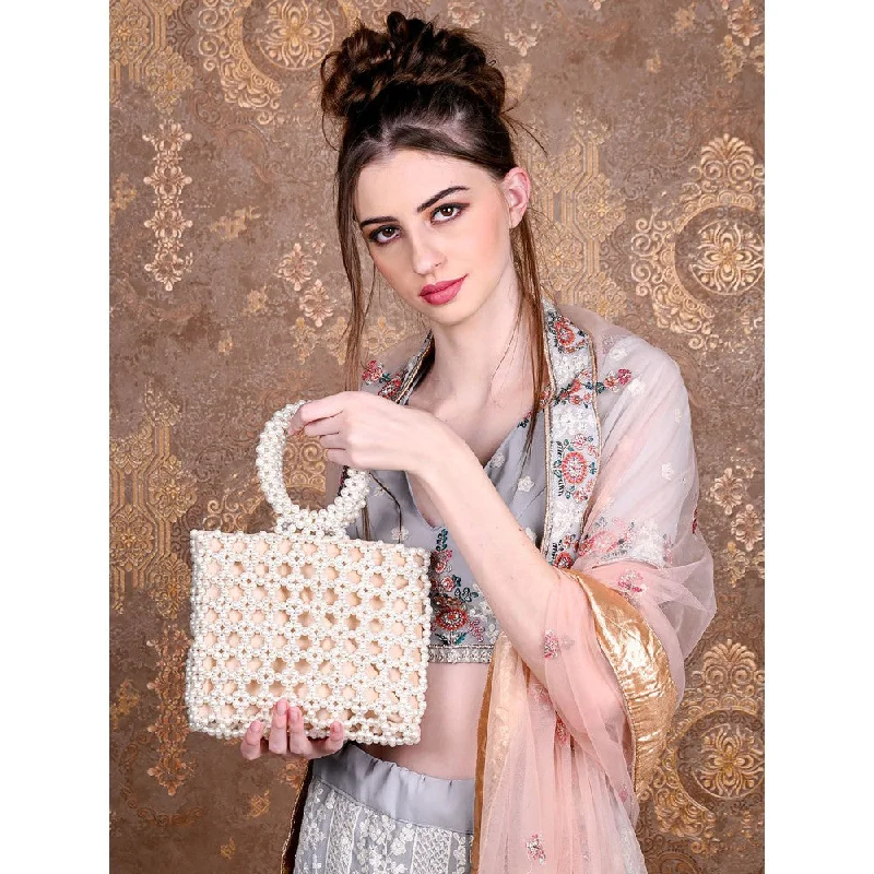 Pearl - Embellished Clutch in Cream for Bridal ShowersOdette Women White Pearl Embellished Clutch Bag Pearl - Embellished Clutch in Cream for Bridal ShowersOdette Women White Pearl Embellished Clutch Bag
