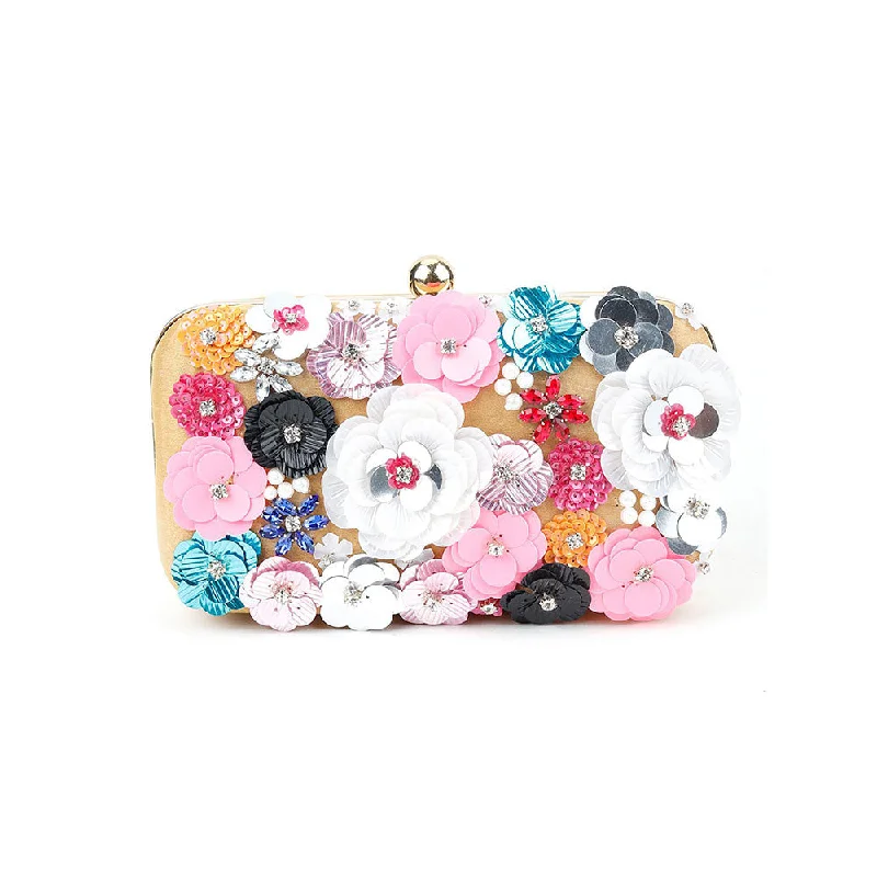 Women's Monogrammed Leather Clutch in Tan for Personalized StyleOdette Yellow Floral Embellished Sequin Multi-Color Clutch