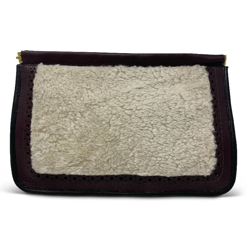 Women's Studded Leather Evening Bag in Black for Rock - n - Roll NightsOXBLOOD AND NATURAL SHEARLING SNAP CLUTCH