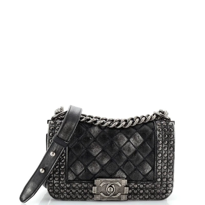 Leather - Trimmed Denim Crossbody Bag in Blue for a Vintage - Inspired LookParis-Dallas Boy Flap Bag Studded Quilted Distressed Calfskin Small Leather - Trimmed Denim Crossbody Bag in Blue for a Vintage - Inspired LookParis-Dallas Boy Flap Bag Studded Quilted Distressed Calfskin Small