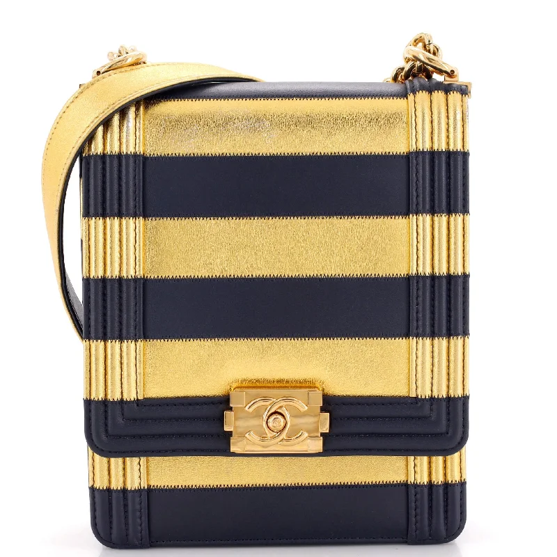 Plus - size Women's Crossbody Bag in Burgundy for Ample StorageParis-New York North South Boy Flap Bag Striped Lambskin Small Plus - size Women's Crossbody Bag in Burgundy for Ample StorageParis-New York North South Boy Flap Bag Striped Lambskin Small