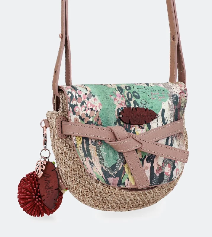 Leather - Trimmed Denim Crossbody Bag in Blue for a Vintage - Inspired LookPrinted raffia crossbody bag with a front flap Leather - Trimmed Denim Crossbody Bag in Blue for a Vintage - Inspired LookPrinted raffia crossbody bag with a front flap