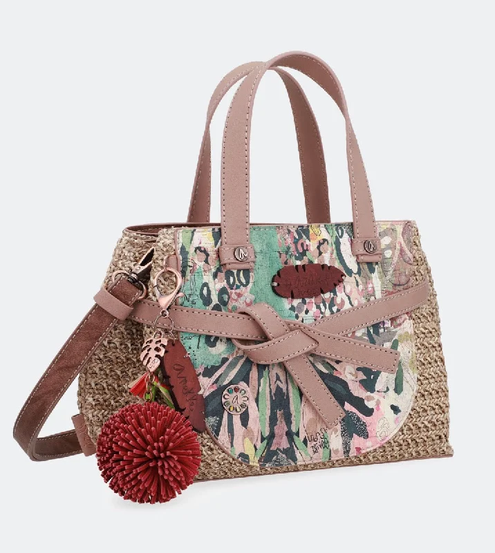 Women's Crossbody Bag with Adjustable Strap in Orange for Customizable ComfortRaffia bowling bag with a bow