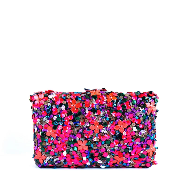 Velvet Clutch Bag in Burgundy with Crystal Embellishments for Formal DinnersFloral Kitsch Clutch