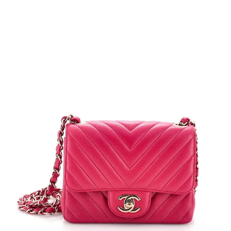 Metallic Crossbody Bag in Silver for New Year's Eve and Special CelebrationsSquare Classic Single Flap Bag Chevron Lambskin Mini