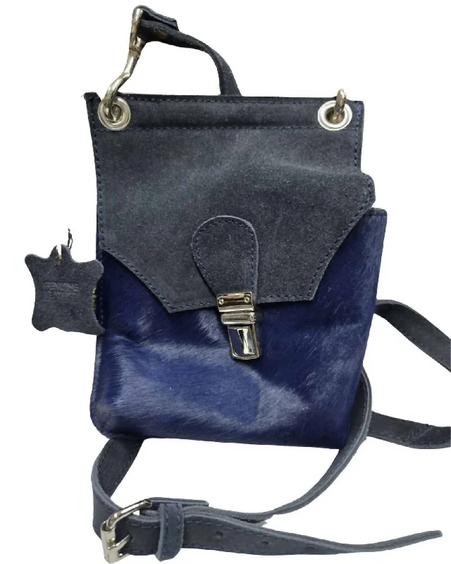 Metallic Crossbody Bag in Silver for New Year's Eve and Special CelebrationsWomen's Leather Hair On Cell Phone Crossbody Bag In Navy Blue