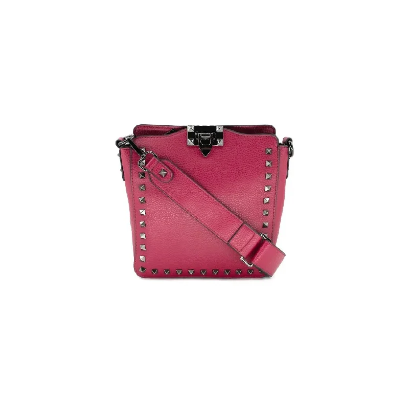 Geometric - Printed PVC Crossbody Bag in Multicolor for Trendy Street StyleWomen's Studded Crossbody Bag In Fuchsia Geometric - Printed PVC Crossbody Bag in Multicolor for Trendy Street StyleWomen's Studded Crossbody Bag In Fuchsia